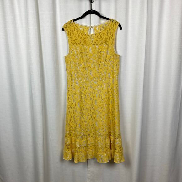 Adrianna Papell Yellow Lace Sleeveless Midi Dress Sz.14 - Picture 1 of 11